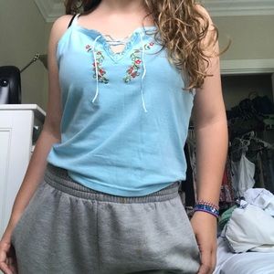 DRAWSTRING EMBROIDERED TANK TOP🦋🦋🦋